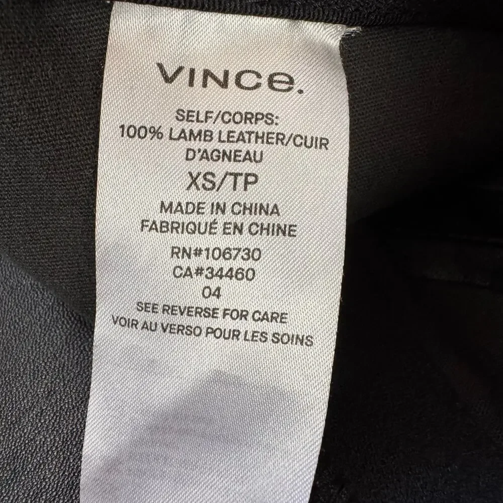 Vince Lamb Leather Black Skinny Trousers Pants Sz XS